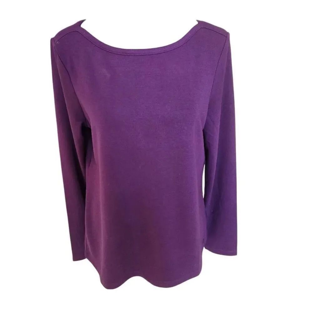 Banana Republic Womens Stretch Boat Neck Long Sleeve T-Shirt Purple Size Medium